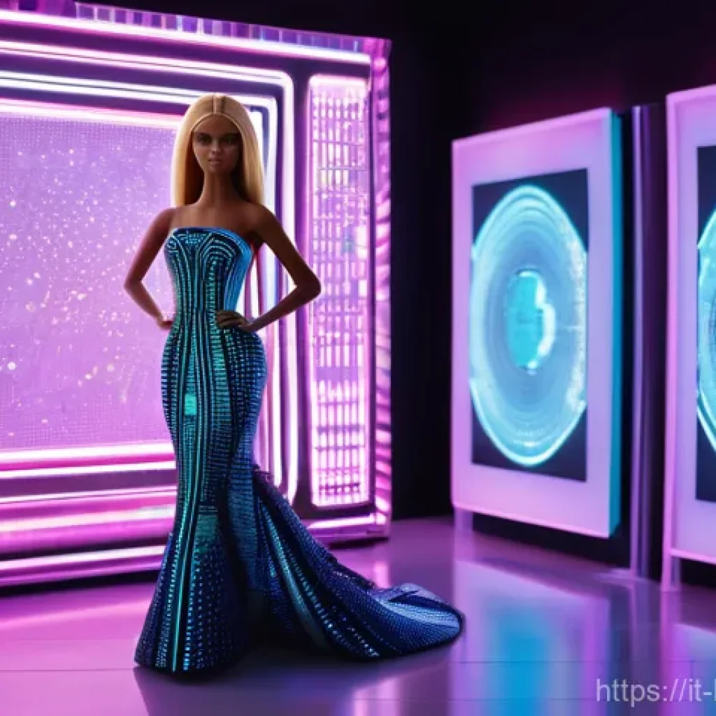 바비의 NFT 및 디지털 버전 - **Prompt: "Digital Art Barbie in a Futuristic Gallery"**
    A highly detailed, sophisticated image ...