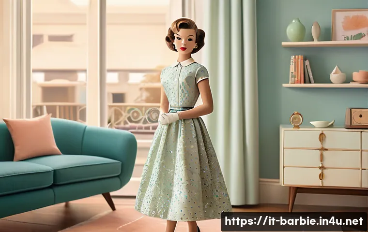 바비인형 제작자 루스 핸들러 - A detailed, realistic illustration of a 1950s inspired fashion doll standing confidently in a mid-ce...