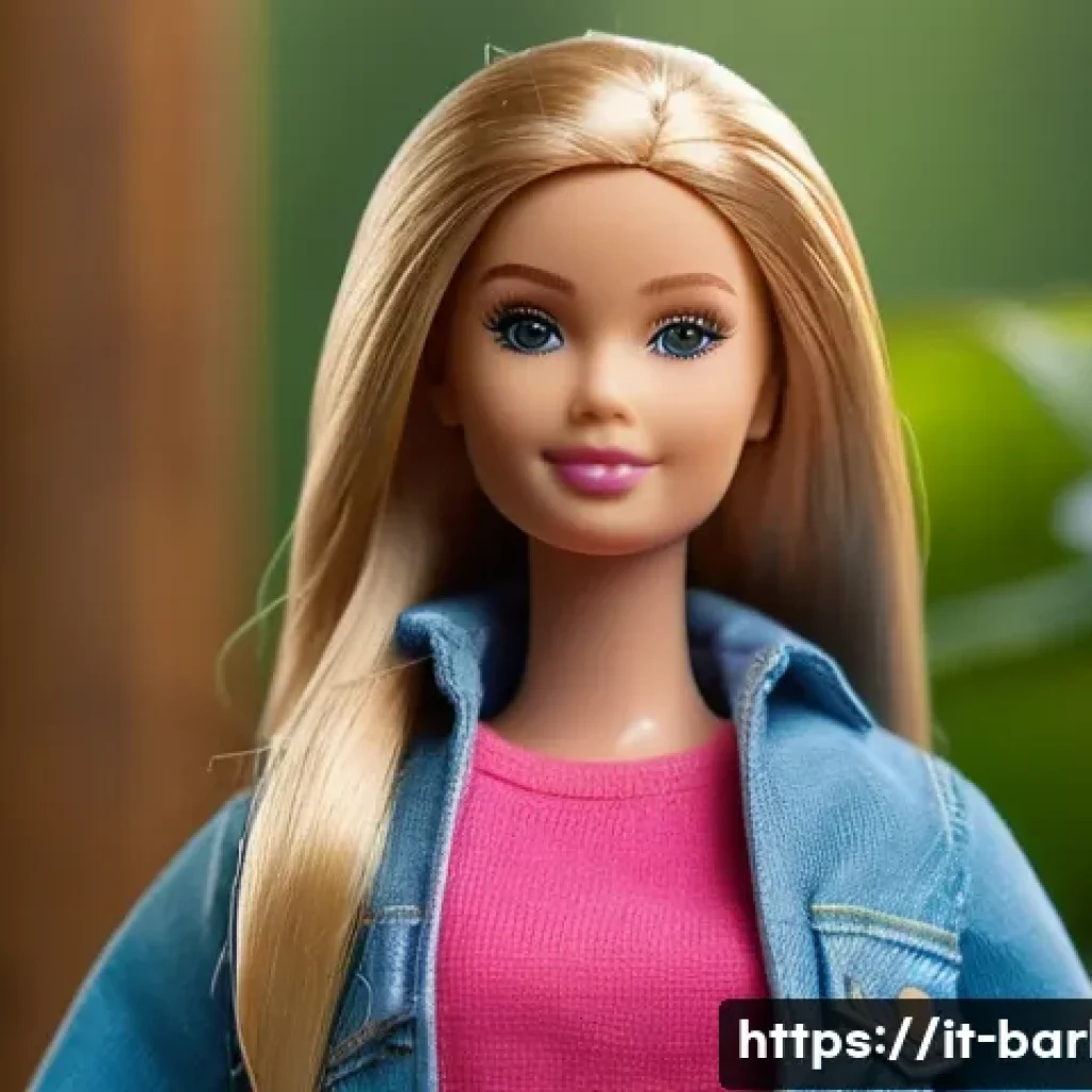 바비인형의 지속 가능성 노력 - A detailed close-up of a sustainable Barbie doll made from 90% recycled plastic, featuring realistic...