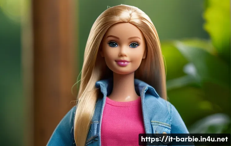 바비인형의 지속 가능성 노력 - A detailed close-up of a sustainable Barbie doll made from 90% recycled plastic, featuring realistic...