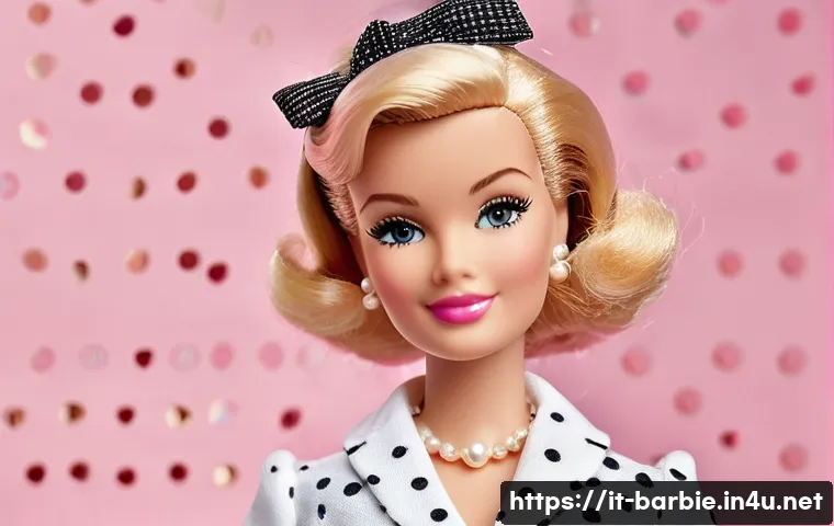 바비인형의 인기 캐릭터 랭킹 - A detailed, elegant portrait of the original 1959 Barbie doll dressed in a sophisticated vintage 195...