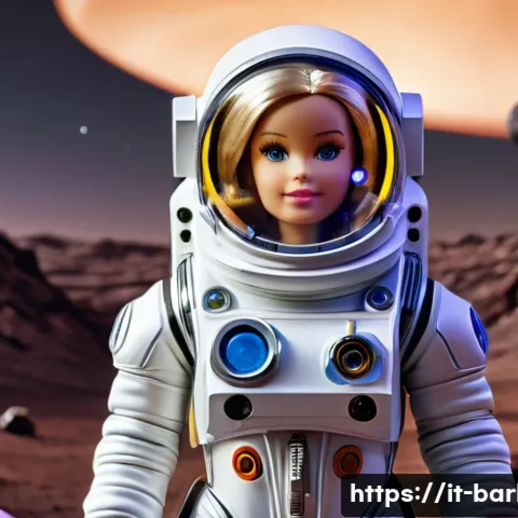 바비 직업 시리즈 특징 - A detailed image of a Barbie doll dressed as an astronaut, wearing a full space suit with a clear he...