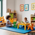 바비인형과 어린이 심리 - A cozy, warmly lit playroom in a modern Italian home, featuring a diverse group of children aged 4-6...